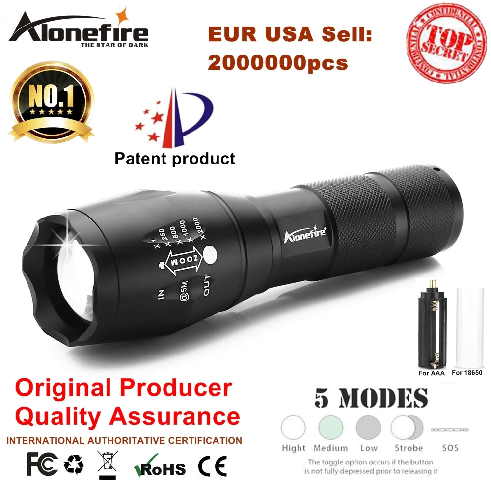 Aluminum Waterproof LED flashlight with rechargeable battery
